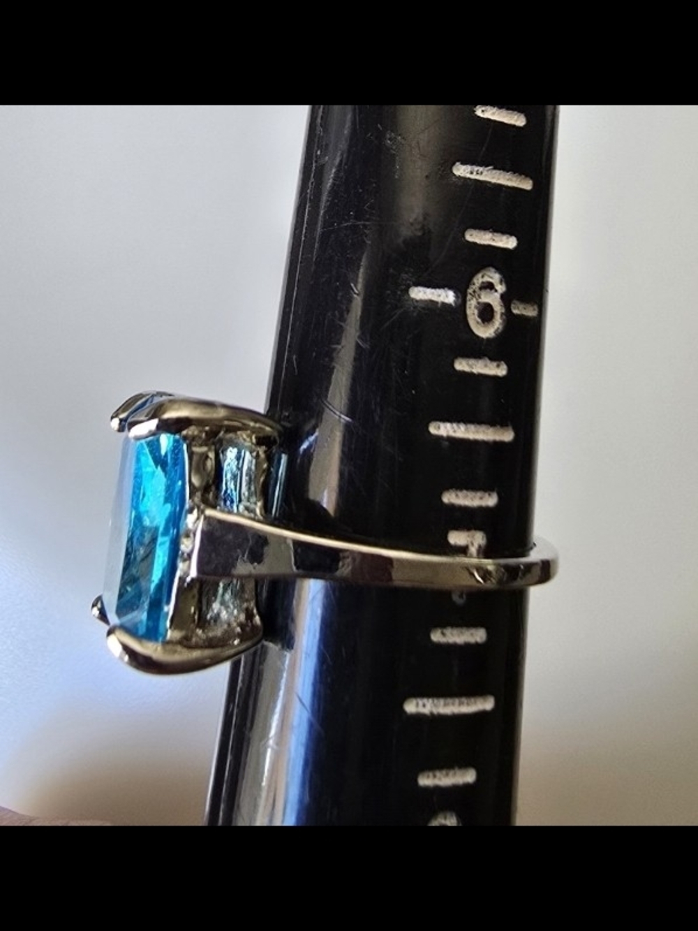 Blue Rectangular Gemstone Ring with Accent Crystals Size 7 8.5 Silver Blue * - Picture 7 of 9